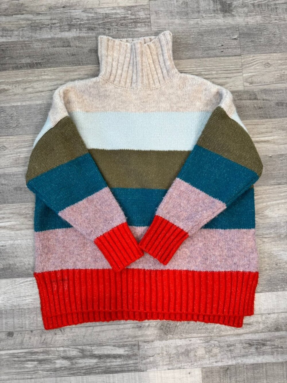 Mersea heavyweight rainbow stripe turtleneck sweater tunic OSFM